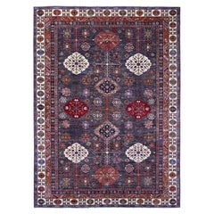 Alfombra Oriental de Lana Super Kazak Anudada a Mano Medallones Tribales Grises 9'x12'3