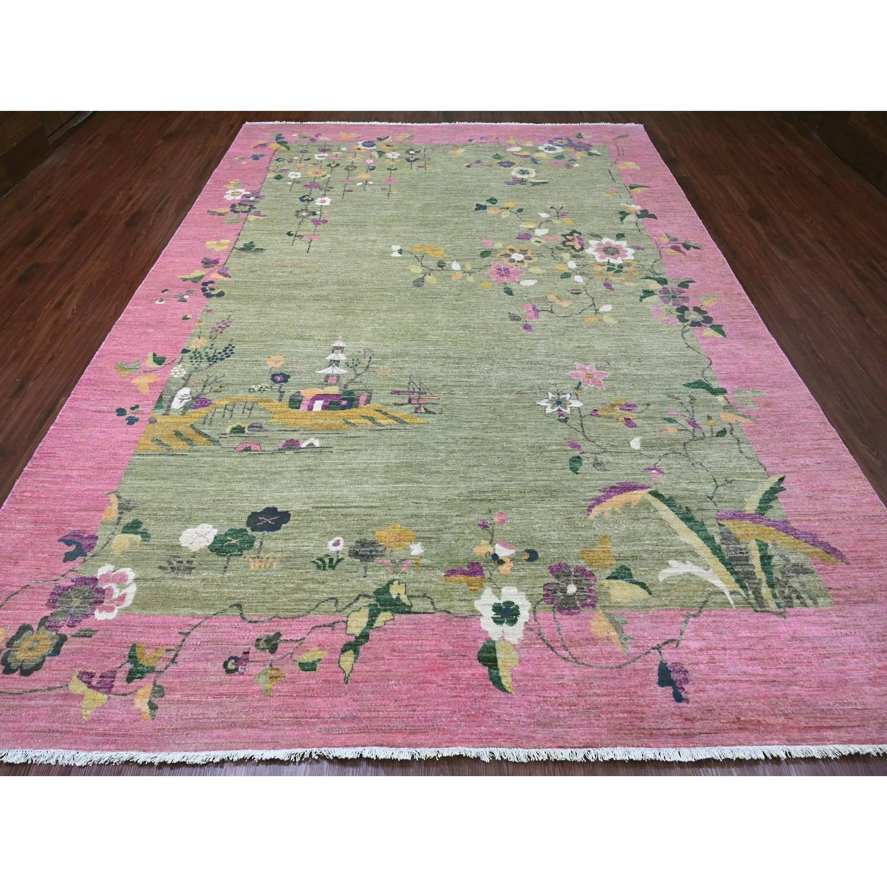 Verde Pantano, Peshawar Inspirada en el Art Decó Chino, Anudada a Mano, Tintes Vegetales, Lana Pura, Alfombra Oriental
Materiales primarios: Lana 
Látex: Sin pelo 
altura: 0,25 Pulgadas
Estilo: Transicional
Color principal: Verde
Colores