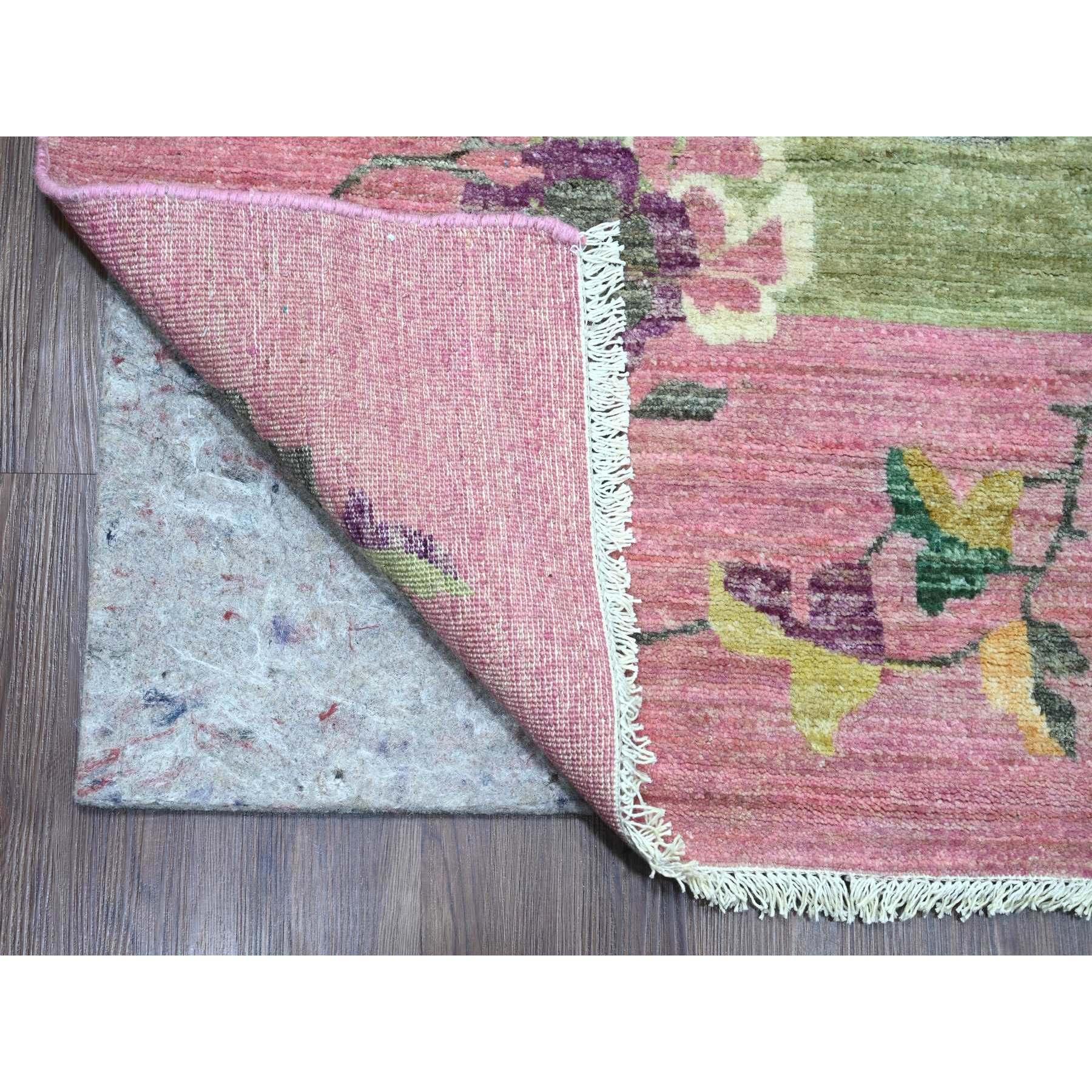 Alfombra de pura lana anudada a mano inspirada en el art déco chino verde Peshawar de 9'x12'3 Afgano en venta