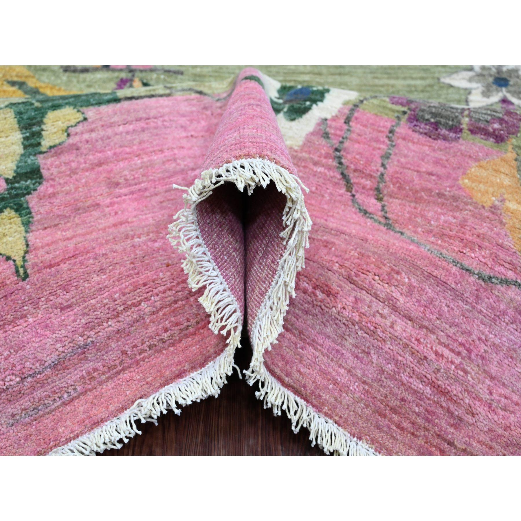 Alfombra de pura lana anudada a mano inspirada en el art déco chino verde Peshawar de 9'x12'3 Anudado a mano en venta