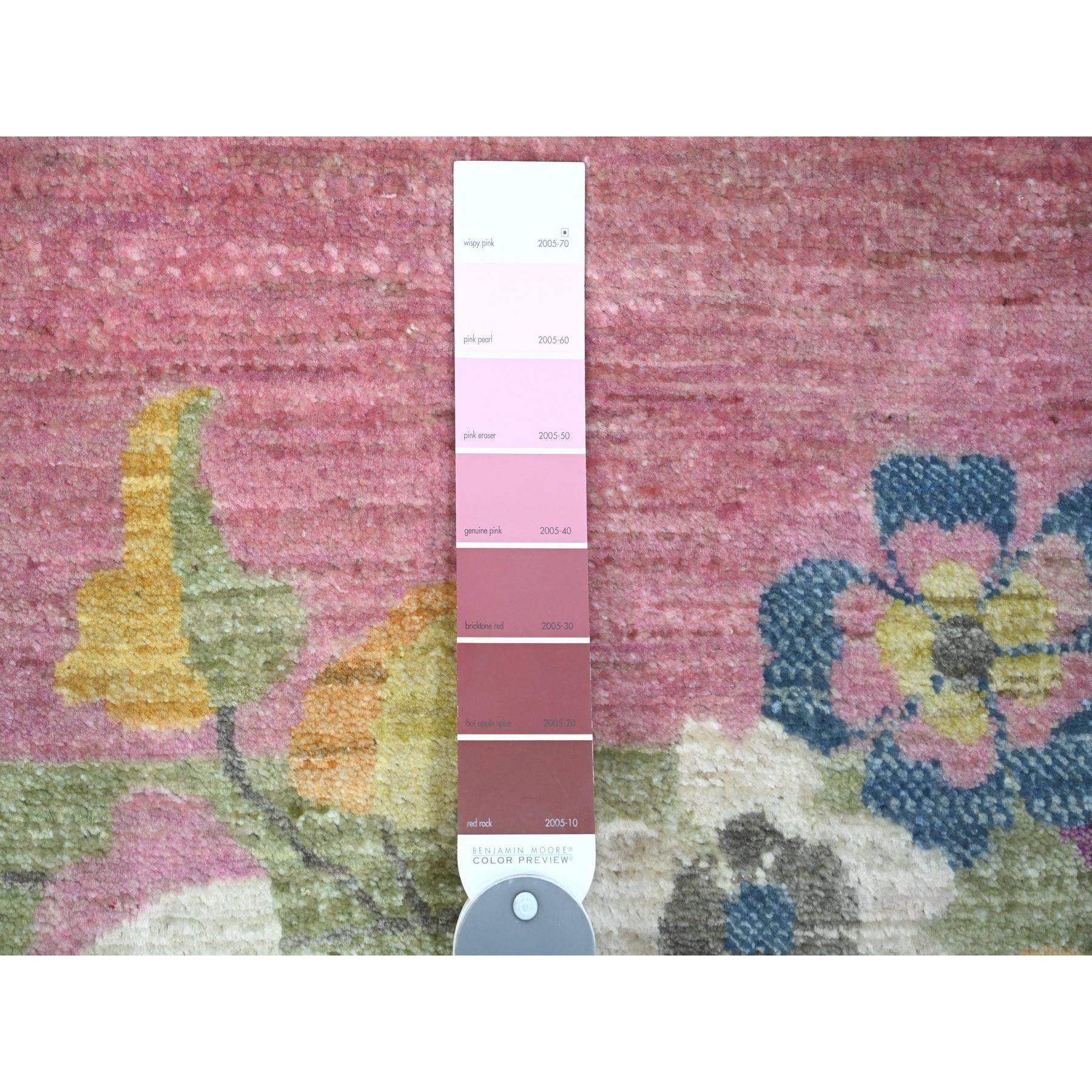 Alfombra de pura lana anudada a mano inspirada en el art déco chino verde Peshawar de 9'x12'3 Siglo XXI y contemporáneo en venta