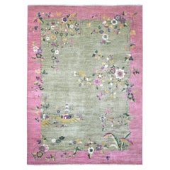 9'x12'3" Green Chinese Art Deco Inspired Peshawar Hand Knotsted Pure Wool Rugs (tapis de laine pure)