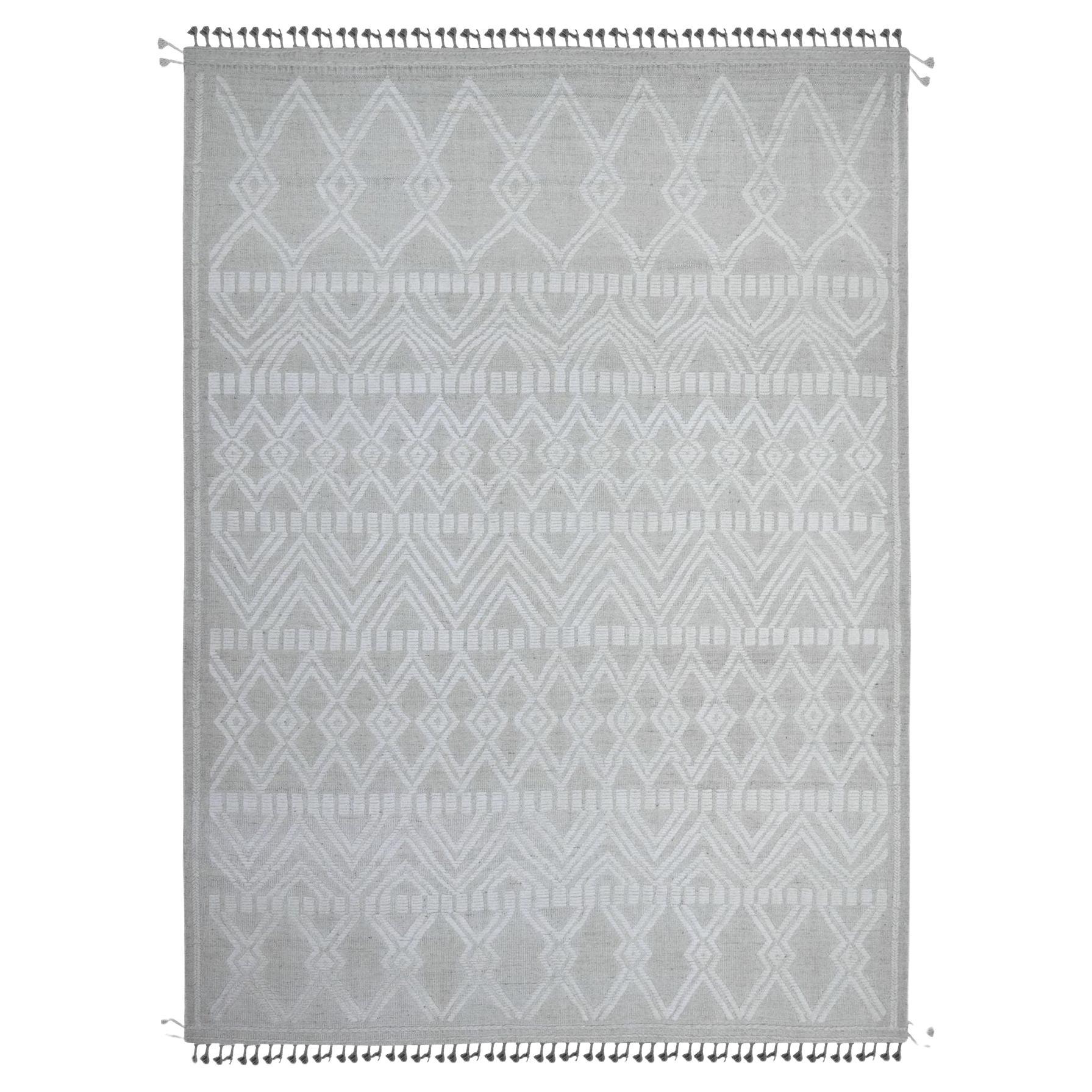 Tappeto orientale d
ispirazione marocchina Lexicon White annodato a mano con trama a treccia 9
x12
3