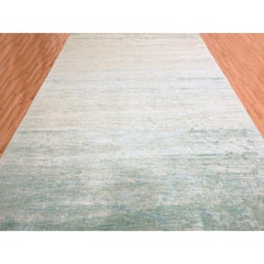 9'x12'3" Light Green Plain Solid Design Pure Sari Silk Hand Knotted Rug