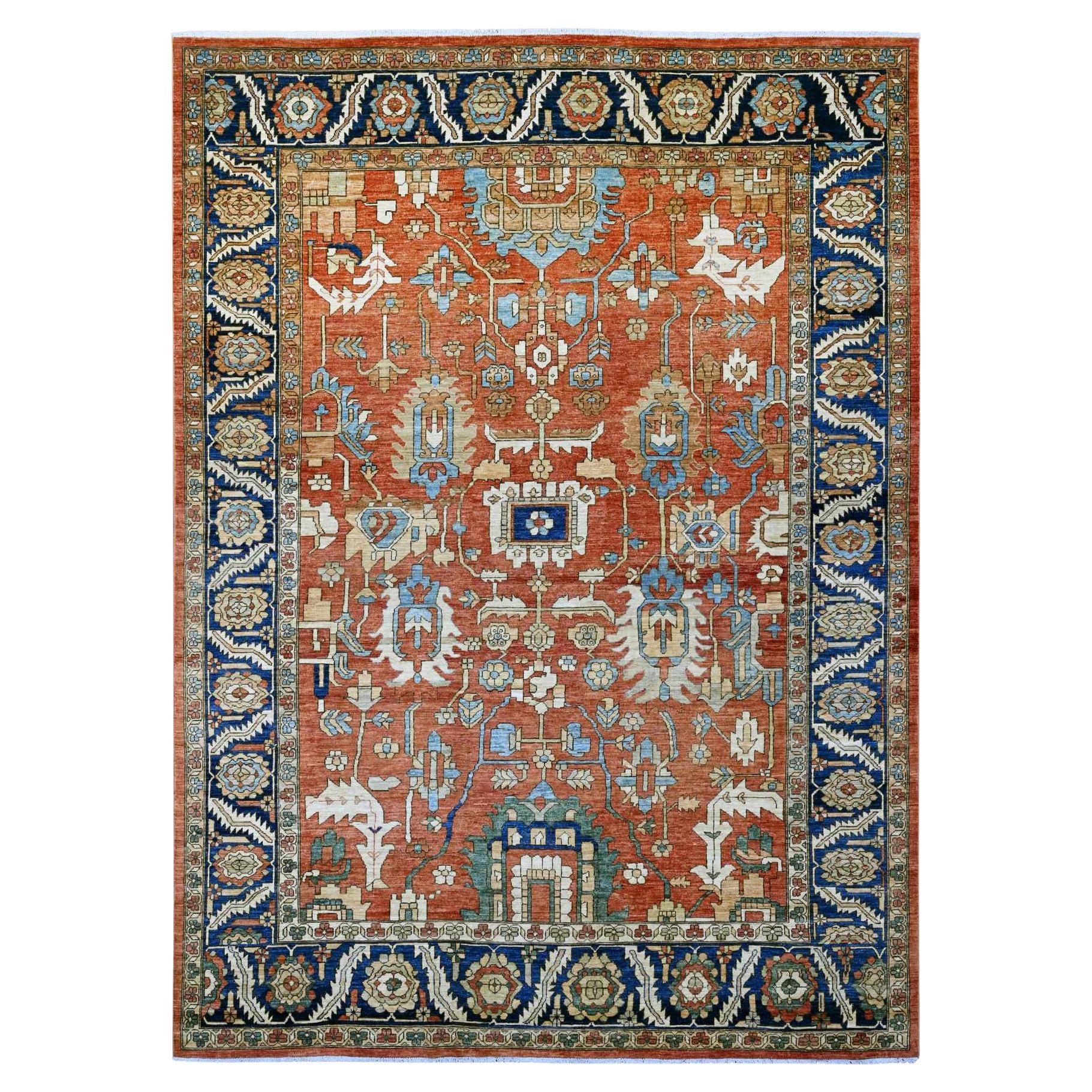 9'x12'3" Red Peshawar with Heriz All Over Design Hand Knotted Pure Wool Rug