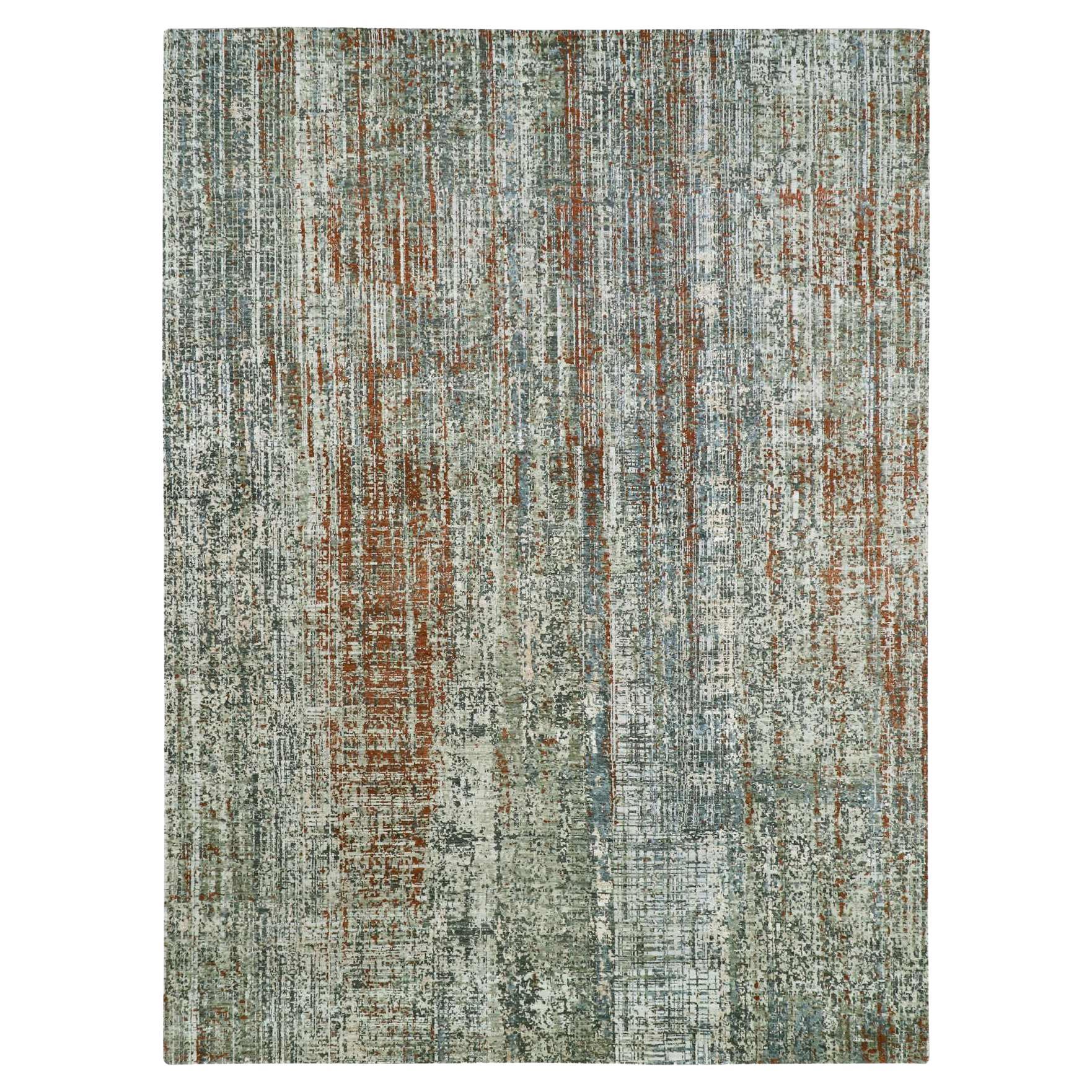 9'x12'3" Red with Beige Abstract Design Persian Knot Hand Knotted Pure Wool Rug