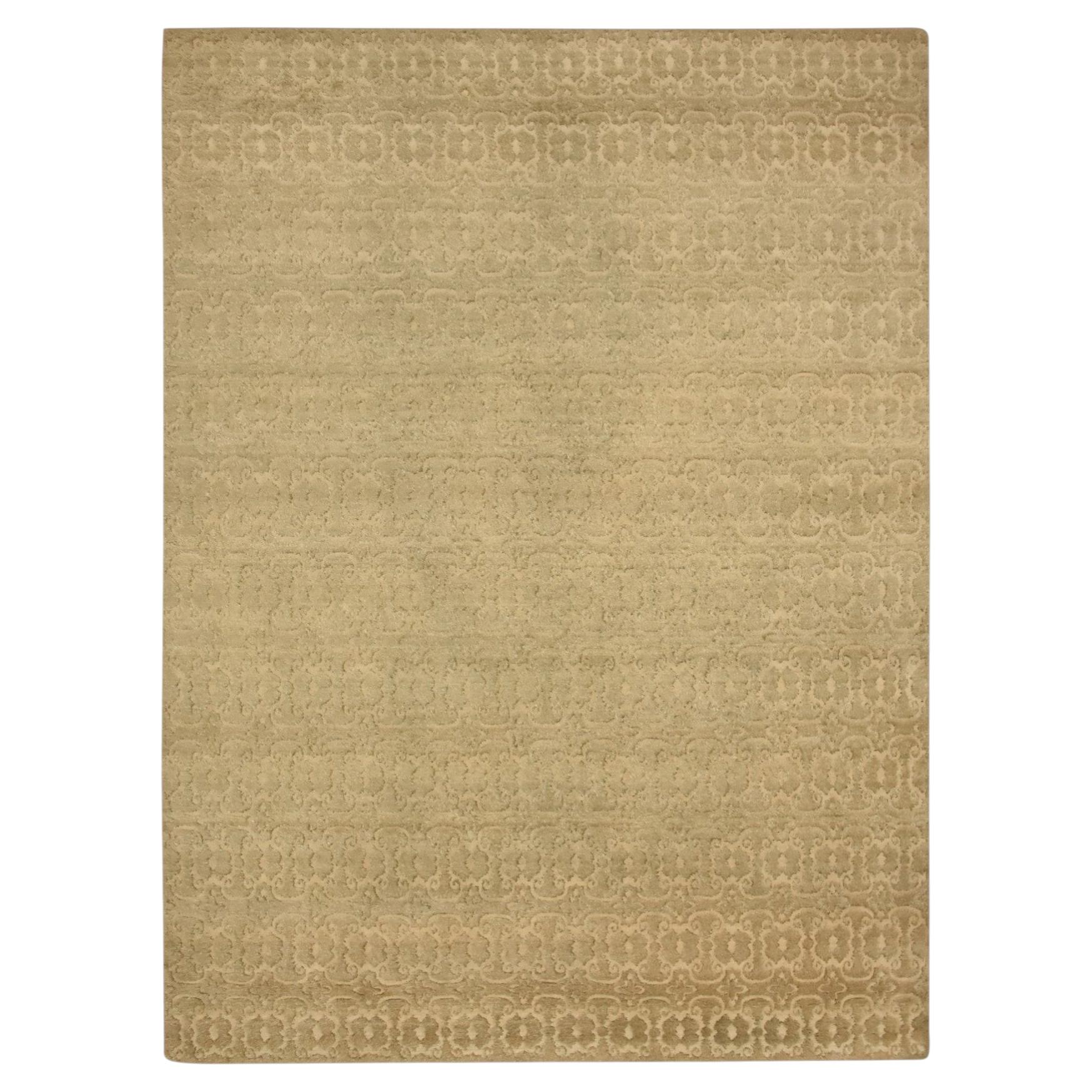 9'x12'4" Brown Shaggy Pile Repetitive Tone on Tone Design Hand Knotted Wool Rug