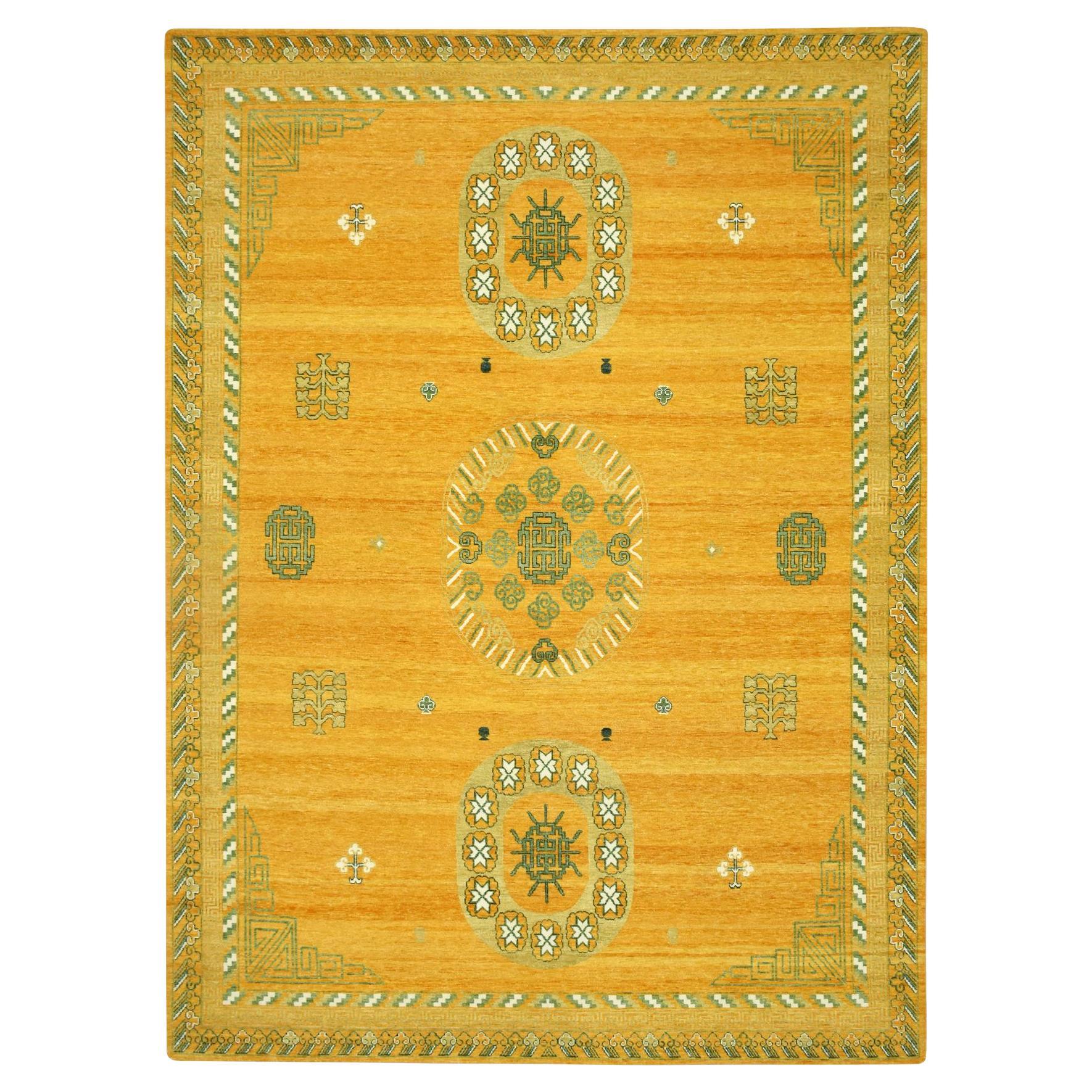 9'x12'4" Jaune doré Design Knotsan Noué à la main 100% laine Tapis d'Orient en vente