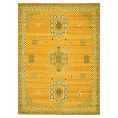 9'x12'4" Jaune doré Design Knotsan Noué à la main 100% laine Tapis d'Orient