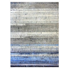 9'x12'4" Gray & Blue Contemporary Intricate Brick Design Hand Knotted Wool Rug