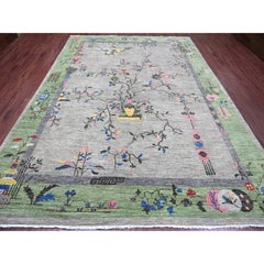 9'x12'4" Gray Chinese Art Deco Inspired Peshawar Soft Wool Hand Knotted Rug