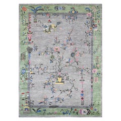 9'x12'4" Gray Chinese Art Deco Inspired Peshawar Soft Wool Hand Knotted Rug