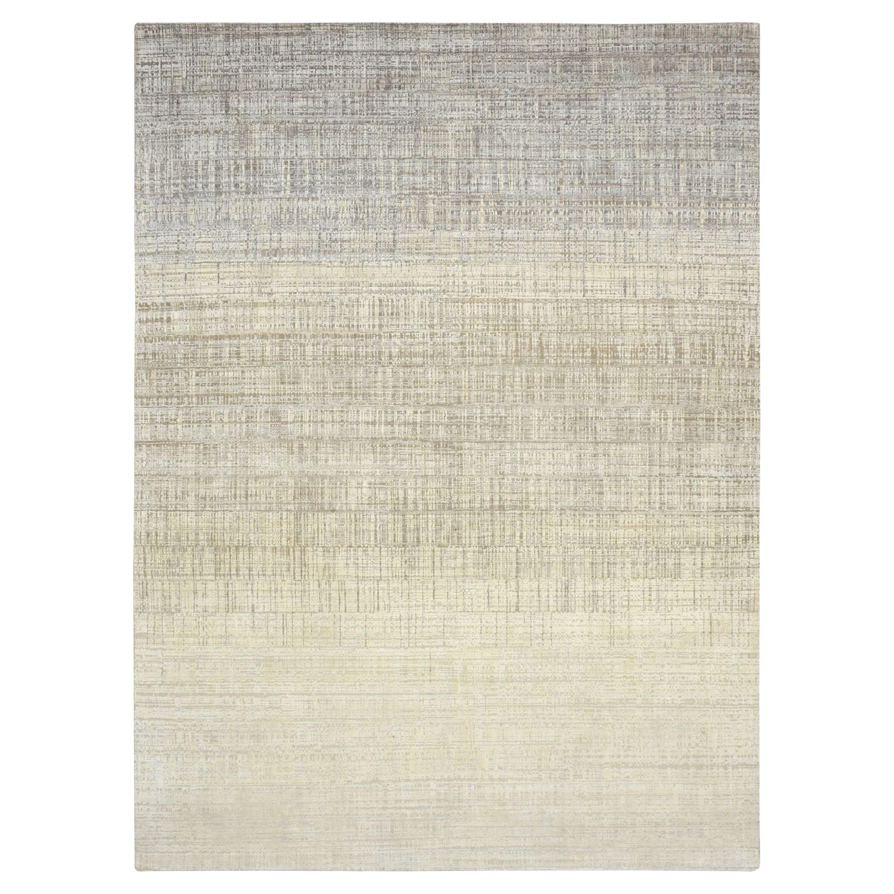 9
x12
4" Elfenbeinfarbene Gradation Design Texturierte Wolle 
Reine Seide Handgeknüpfter Teppich im Angebot