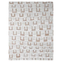 9'x12'4" Ivory Hand Knotted Pure Wool Minimalist Swedish Design Oriental Rug