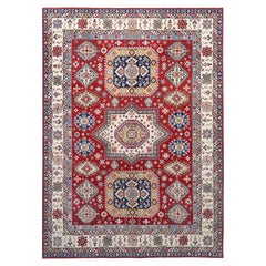 9'x12'4" Rufous Red Kazak Large Medallions Wool Hand Knotted Oriental Rug