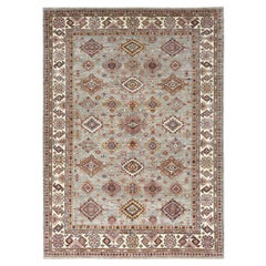 9'x12'4" Gris Piedra, Lana Suave, Anudada a Mano Alfombra Afgana Super Kazak