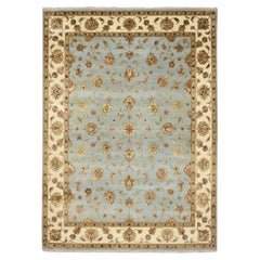 9'x12'5" Blue Rajasthan with Leaf Design Hand Knotted Wool & Silk Oriental Rug