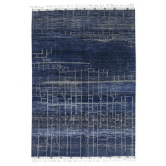 9'x12'5" Denim Blue Hand Knotted Ben Ourain Moroccan Berber Soft Wool Rug