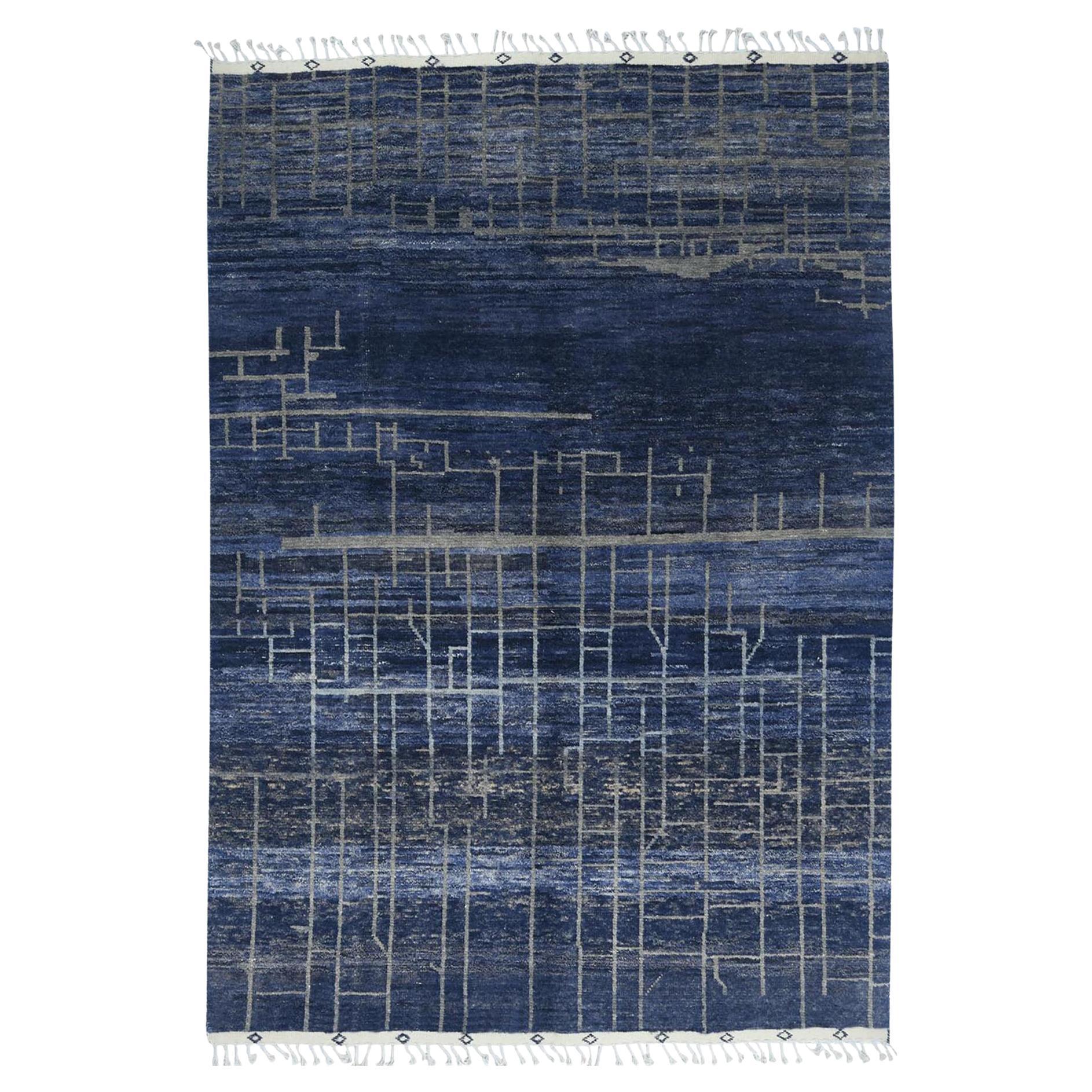 9
x12
5" Denim Blue, Hand Knotted Ben Ourain Moroccan Berber Soft Wool Rug For Sale