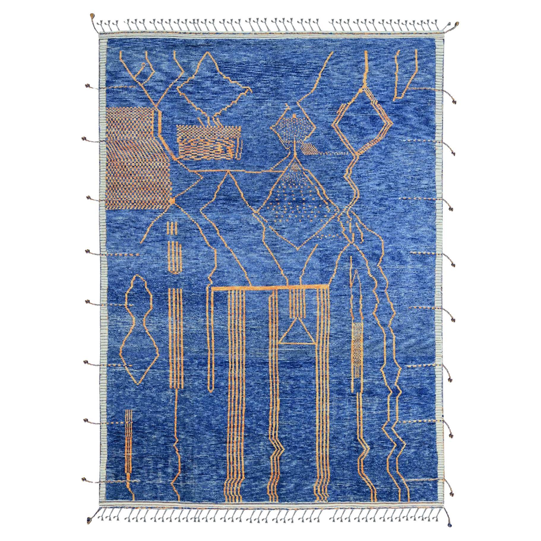 Tappeto in lana annodato a mano 9'x12'5" Denim Blue Moroccan Weave Arts and Crafts Design