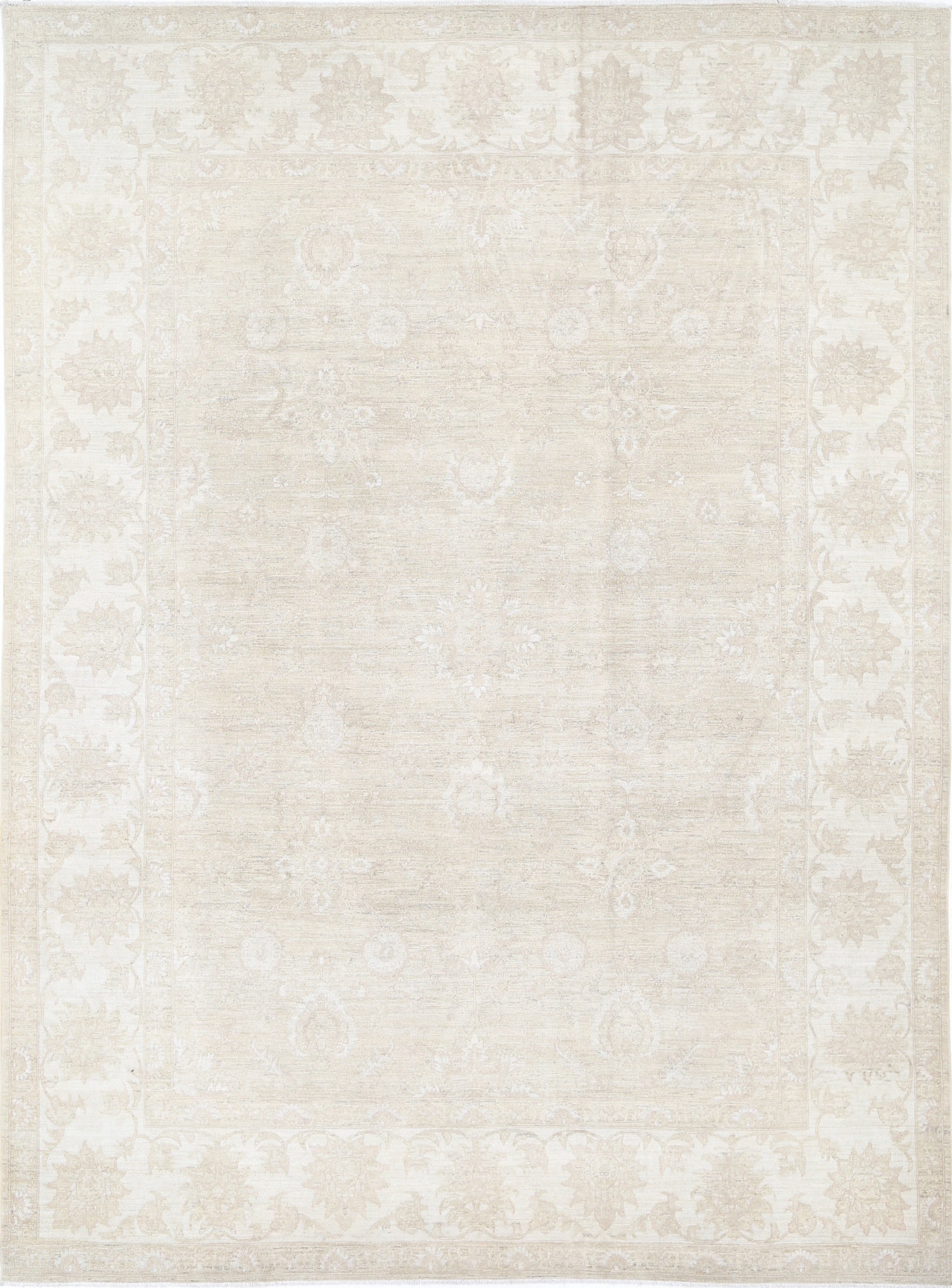 9x12.5 ft Handknotted Large Area Rug for Home Decor. 100% Wool Beige Carpet
