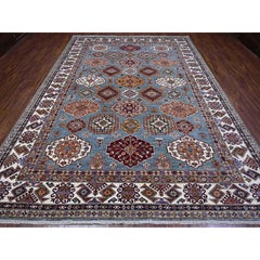 9'x12'5" Gray Hand Knotted Super Kazak Medallions Design Pure Wool Oriental Rug