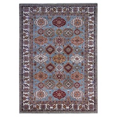 9'x12'5" Gray Hand Knotted Super Kazak Medallions Design Pure Wool Oriental Rug