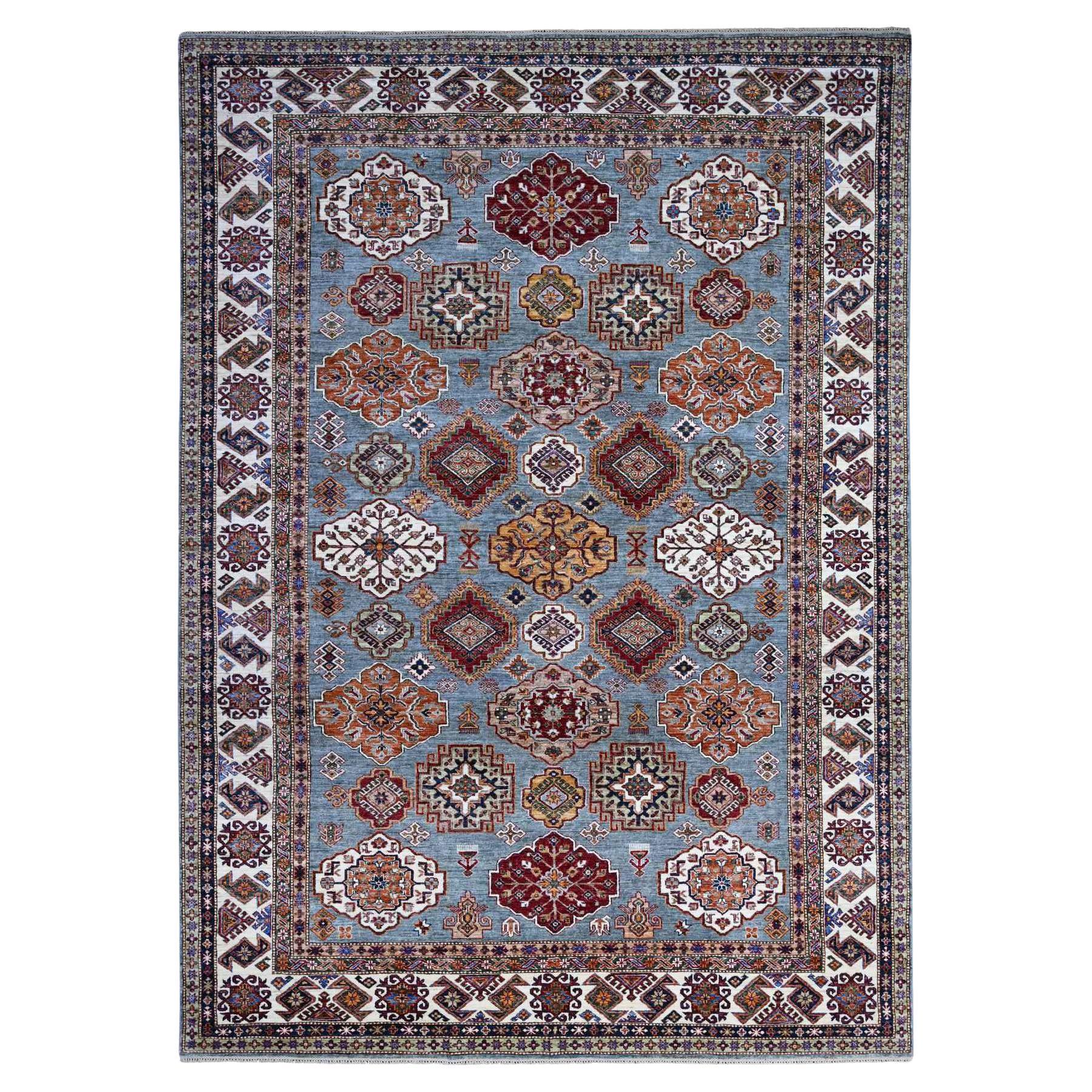 9'x12'5" Normandy Gray Hand Knotted Super Kazak Tribal Wool Oriental Rug For Sale