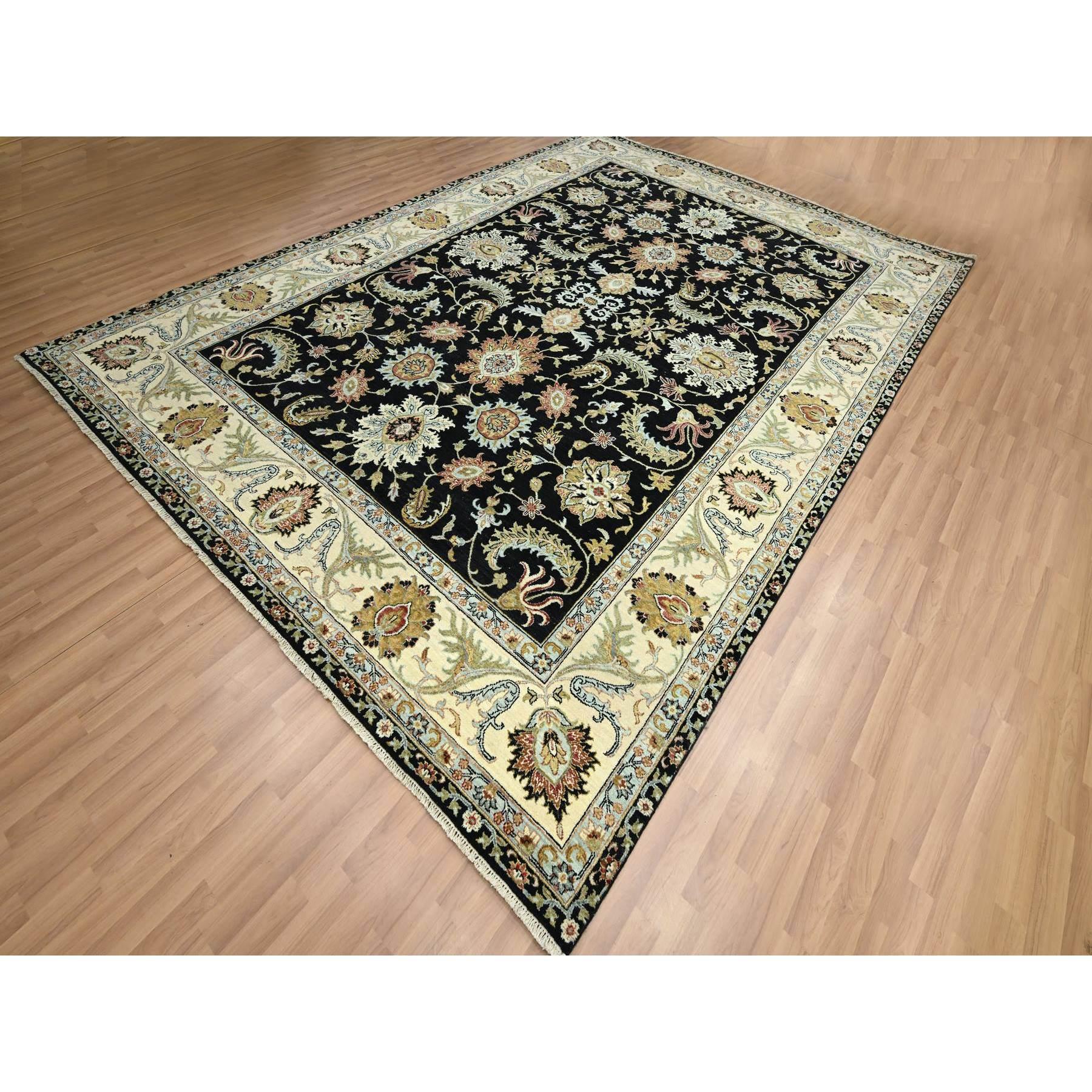 Alfombra Oriental de Lana con Motivos Florales Coloridos Agra Anudada a Mano Negra Ónix 9'x12'5 Indio en venta