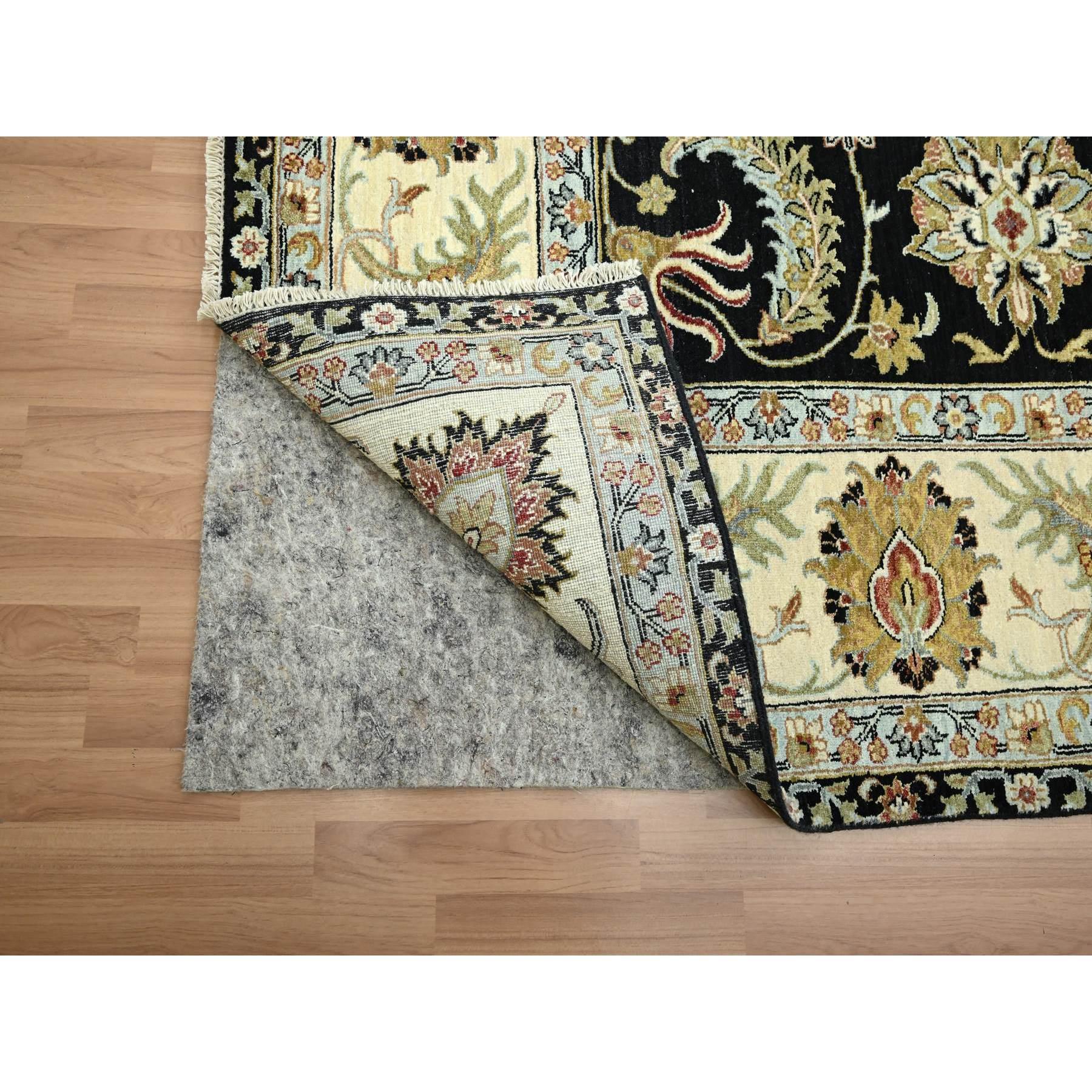 Alfombra Oriental de Lana con Motivos Florales Coloridos Agra Anudada a Mano Negra Ónix 9'x12'5 Anudado a mano en venta