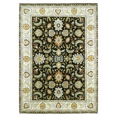 Alfombra Oriental de Lana con Motivos Florales Coloridos Agra Anudada a Mano Negra Ónix 9'x12'5