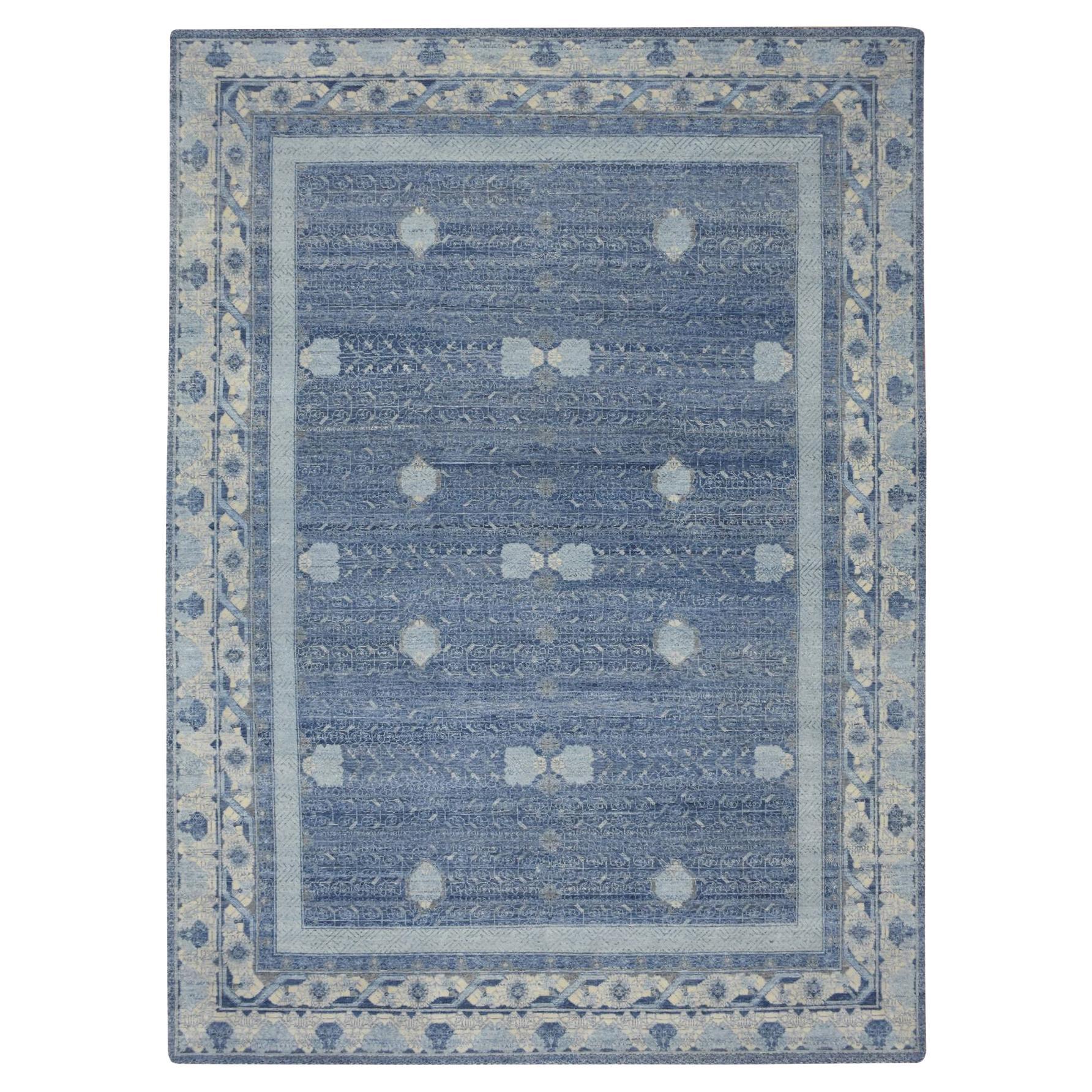9'x12'5" Yale Blue Pinecone Design Pure Wool Hand Knotted Oriental Rug For Sale