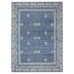 9'x12'5" Yale Blauer, handgeknüpfter, orientalischer Teppich aus reiner Wolle mit Kiefernholz-Design