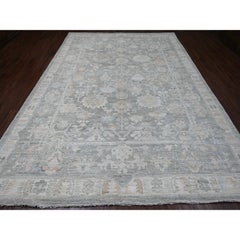 9'x12'6" Gray Afghan Angora Oushak Leaf Design Hand Knotted Wool Oriental Rug
