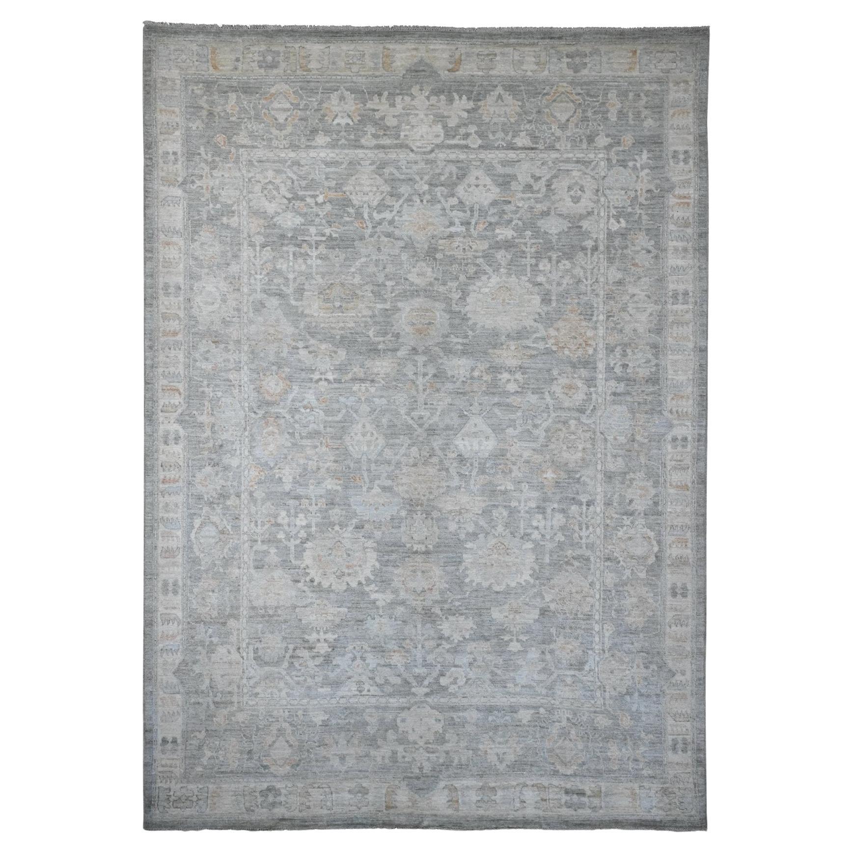 9
x12
6" Grau Afghan Angora Oushak Leaf Design Hand geknüpft Wolle Orientteppich