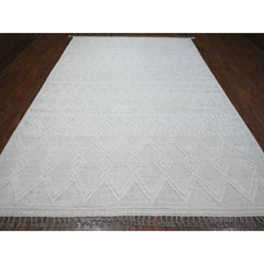 9'x12'6" Polar Bear White Hand Knotted Moroccan Weave 100% Wool Oriental Rug