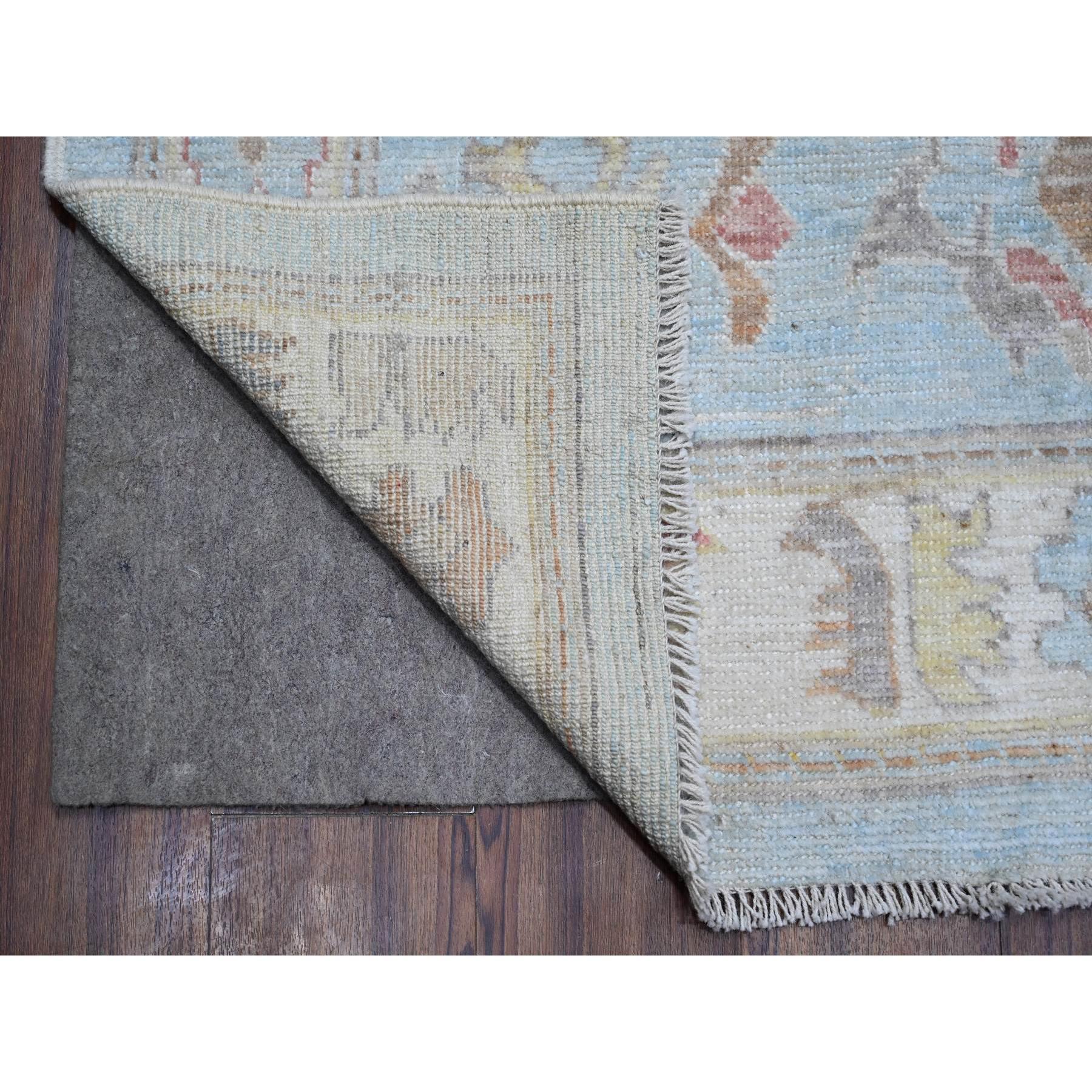 Alfombra Oriental Oushak de Angora Anudada a Mano Azul Afgana 9'x12'6 Anudado a mano en venta