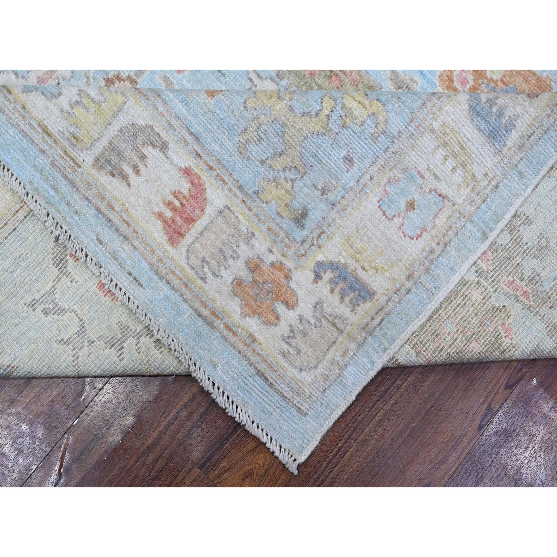 Alfombra Oriental Oushak de Angora Anudada a Mano Azul Afgana 9'x12'6 Siglo XXI y contemporáneo en venta