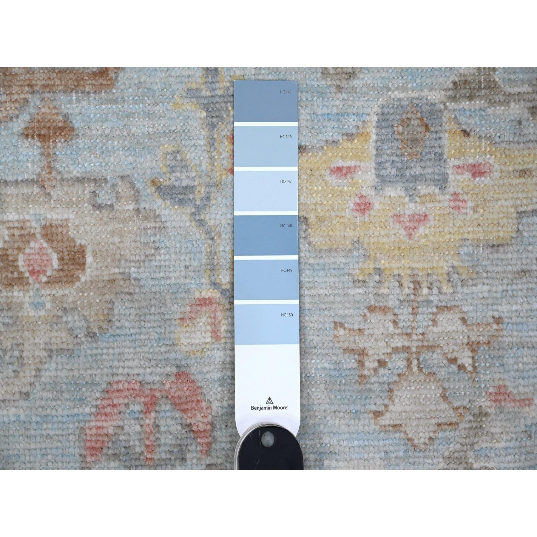 Alfombra Oriental Oushak de Angora Anudada a Mano Azul Afgana 9'x12'6 Lana en venta