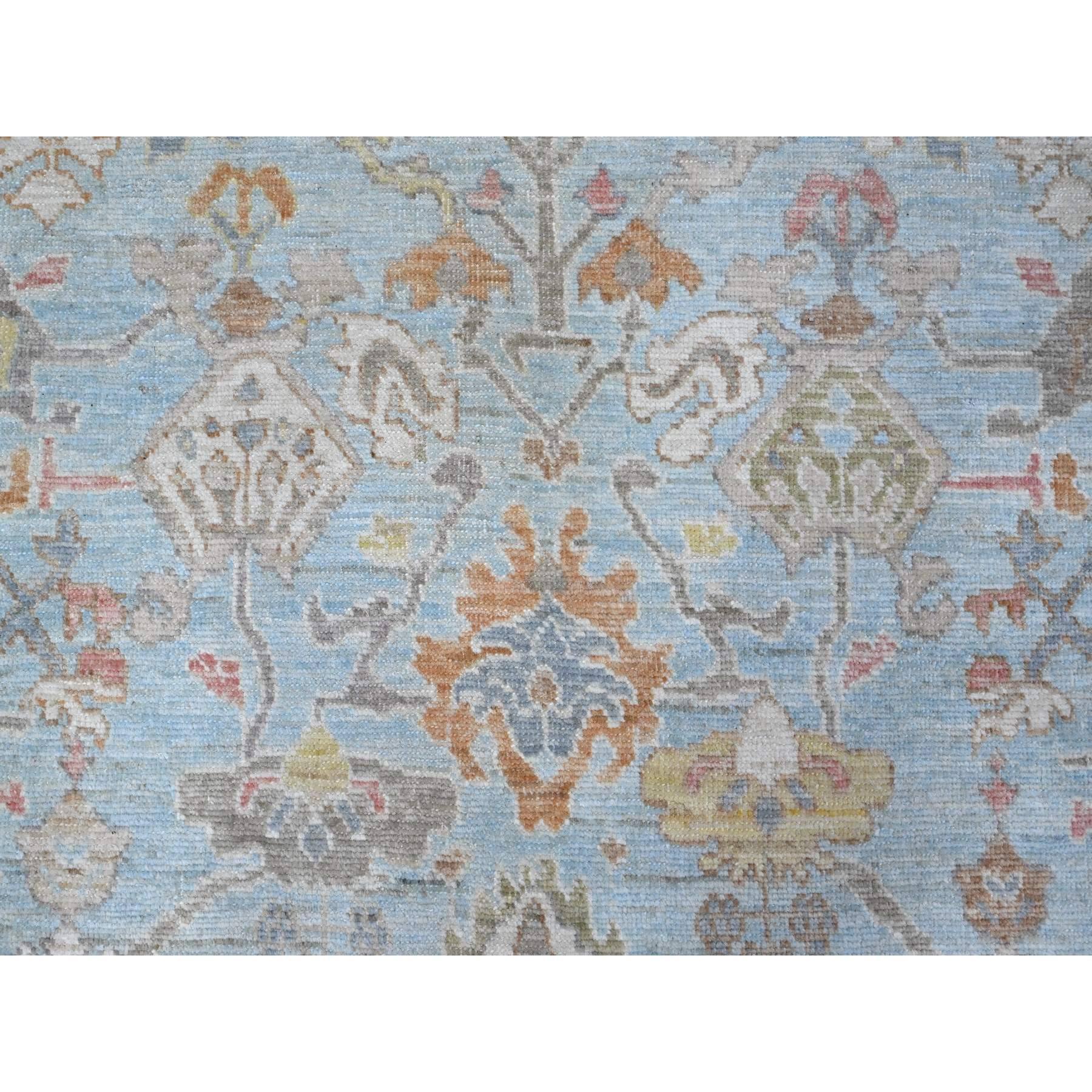 Alfombra Oriental Oushak de Angora Anudada a Mano Azul Afgana 9'x12'6 en venta 1