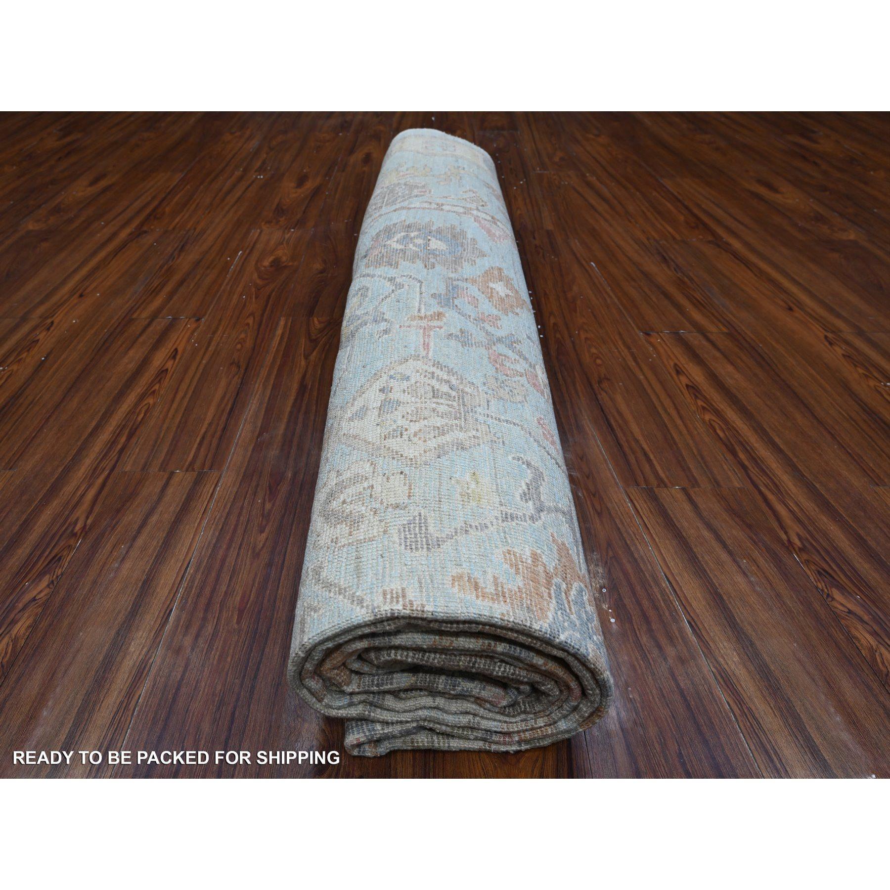 Alfombra Oriental Oushak de Angora Anudada a Mano Azul Afgana 9'x12'6 en venta 2