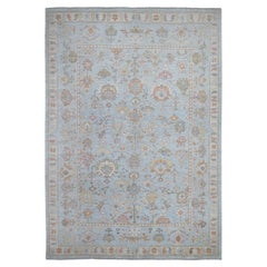Alfombra Oriental Oushak de Angora Anudada a Mano Azul Afgana 9'x12'6