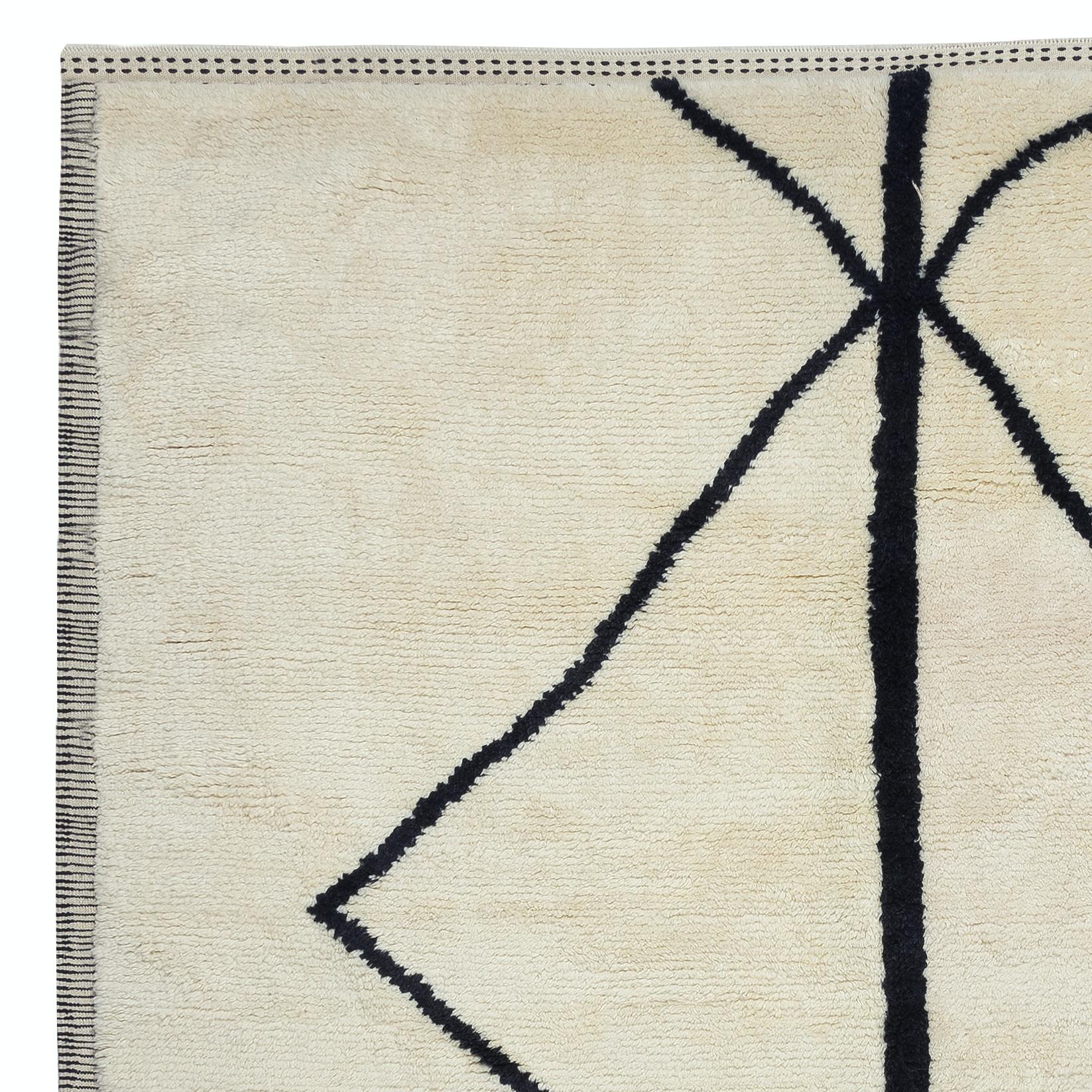 Annodato a mano Tappeto Tulu 9x12.7 Ft Nuovo di zecca fatto a mano in 100% lana naturale beige e nera in vendita