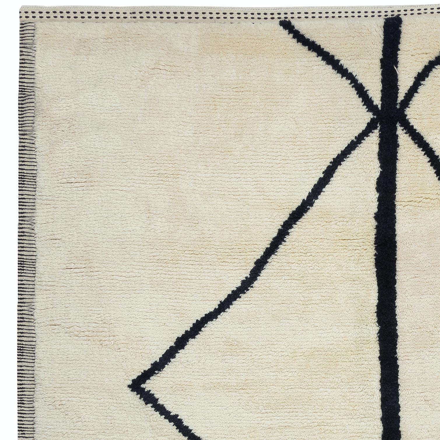 XXIe siècle et contemporain 9x12.7 Ft Brand New Handmade Tulu Rug Made of 100% Natural Beige and Black Wool (Tapis Tulu fait à la main en laine beige et noire) en vente