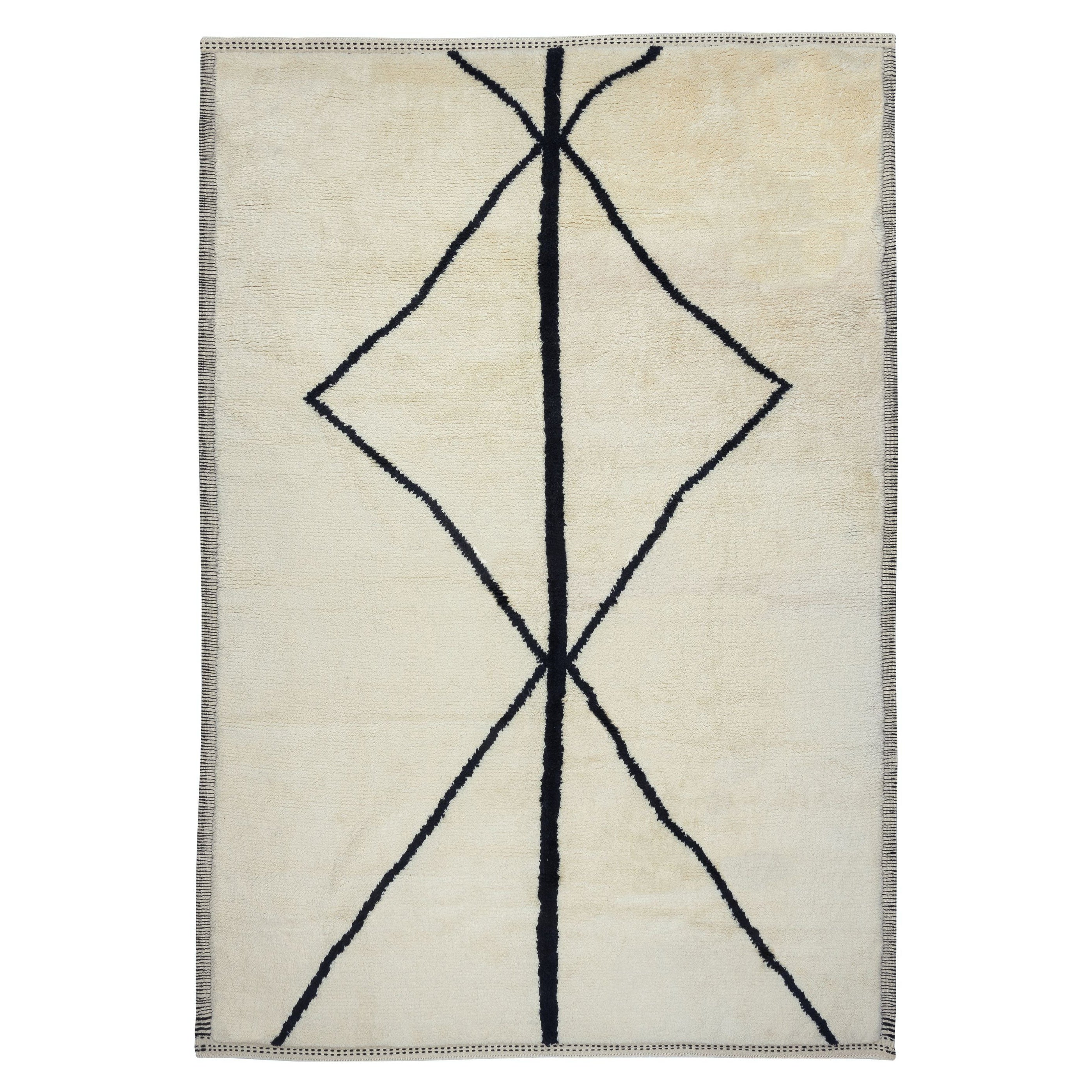 9x12.7 Ft Brand New Handmade Tulu Rug Made of 100% Natural Beige and Black Wool (Tapis Tulu fait à la main en laine beige et noire) en vente