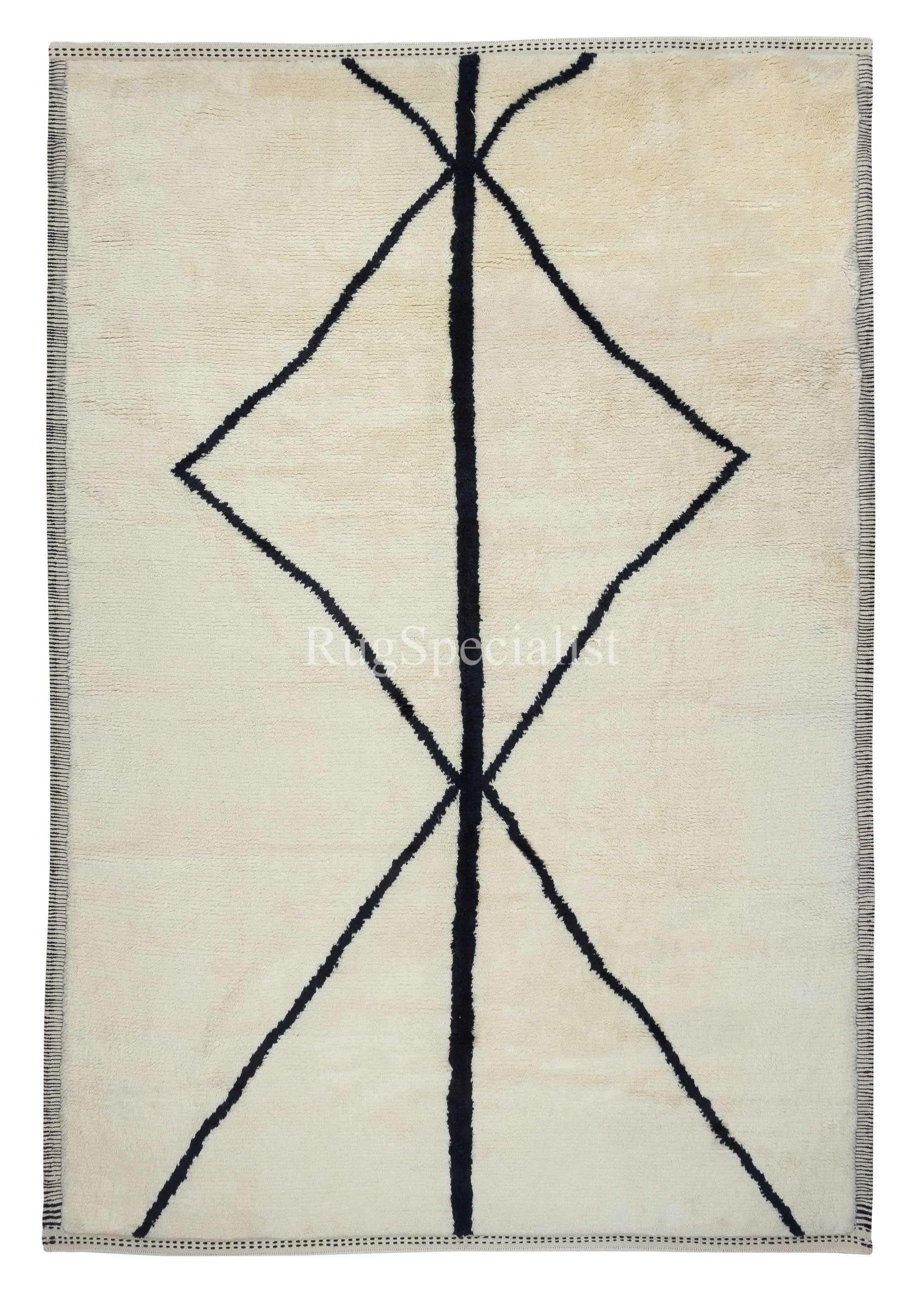 9x12.7 Ft Brand New Handmade Tulu Rug Made of 100% Natural Beige and Black Wool