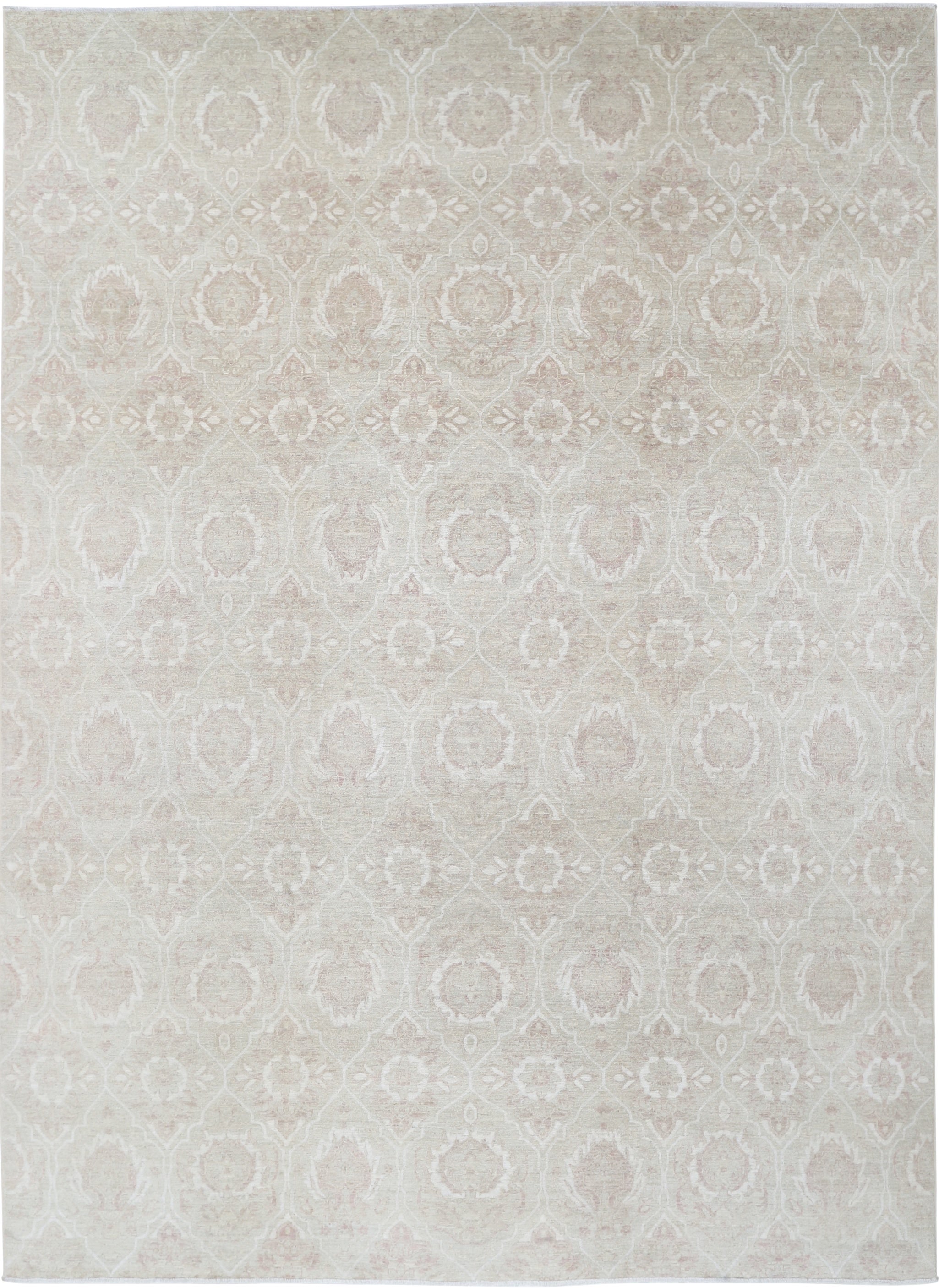 Alfombra grande de lana anudada a mano de 9x12,7 pies. Alfombra de tonos suaves para el salón