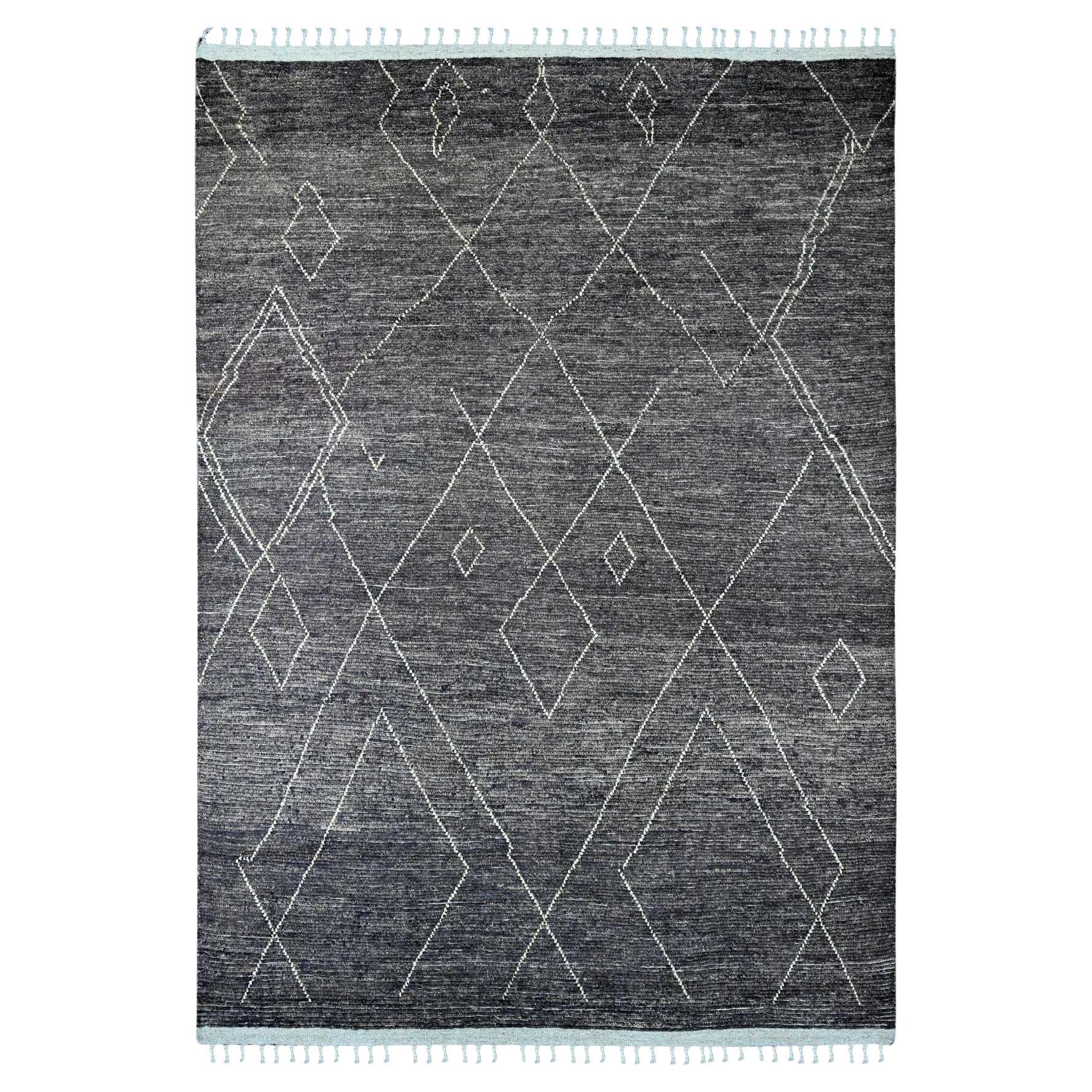9'x12'8" Noir Marocain Tissé Motif Géométrique Laine Noué à la Main Tapis d'Orient en vente