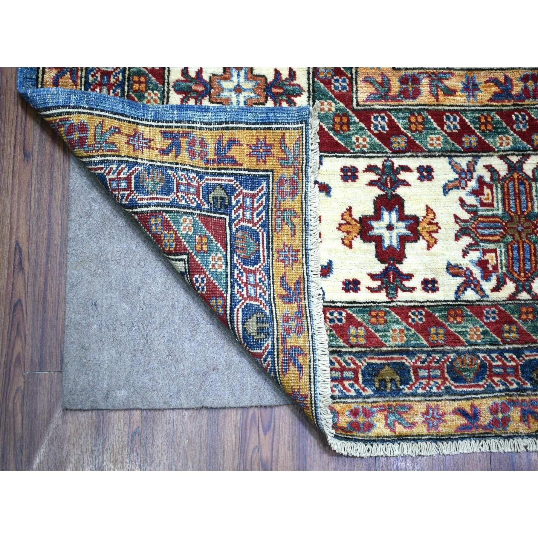Noué à la main Tapis oriental bleu caucasien super Kazak en laine douce nouée à la main 9'x12'8