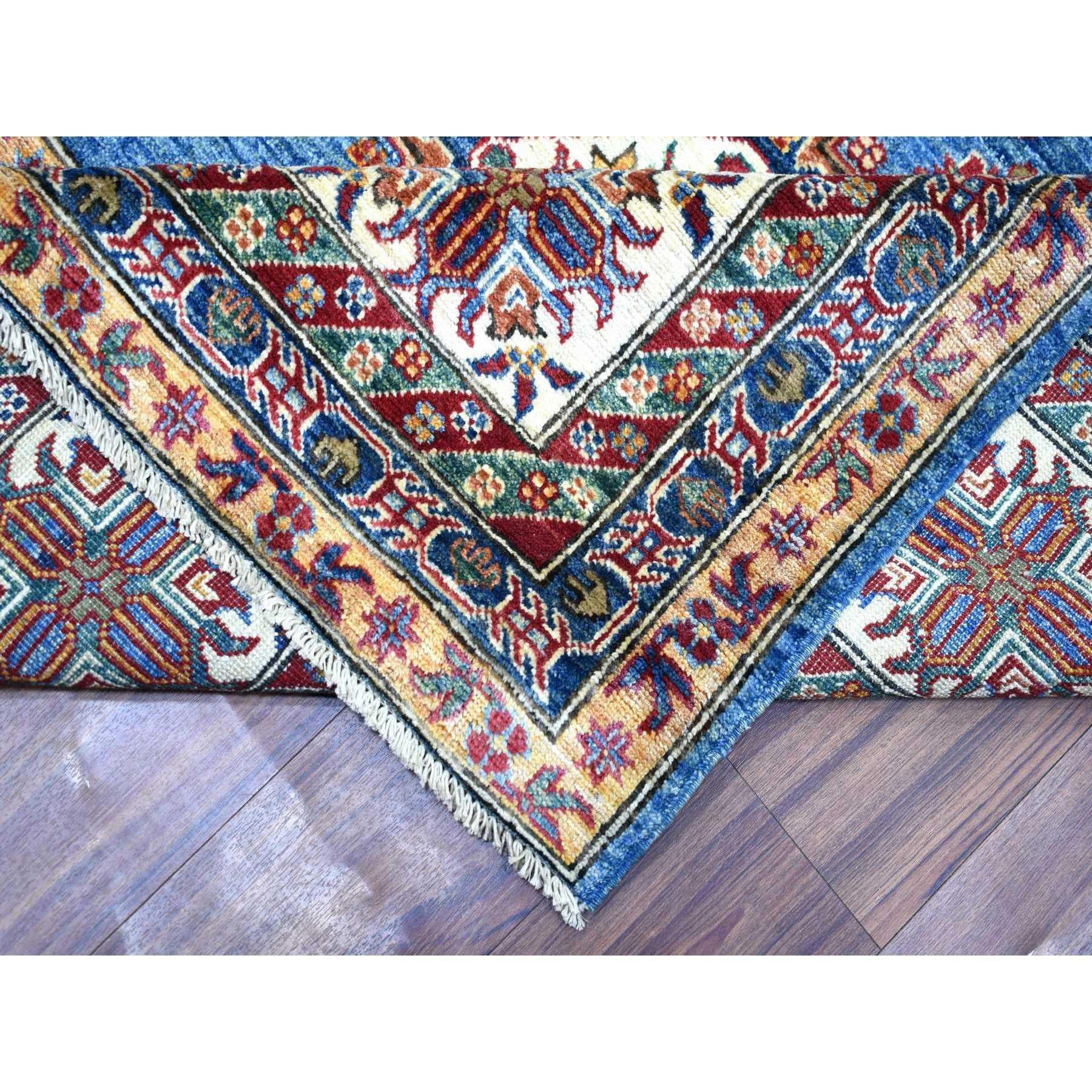 XXIe siècle et contemporain Tapis oriental bleu caucasien super Kazak en laine douce nouée à la main 9'x12'8